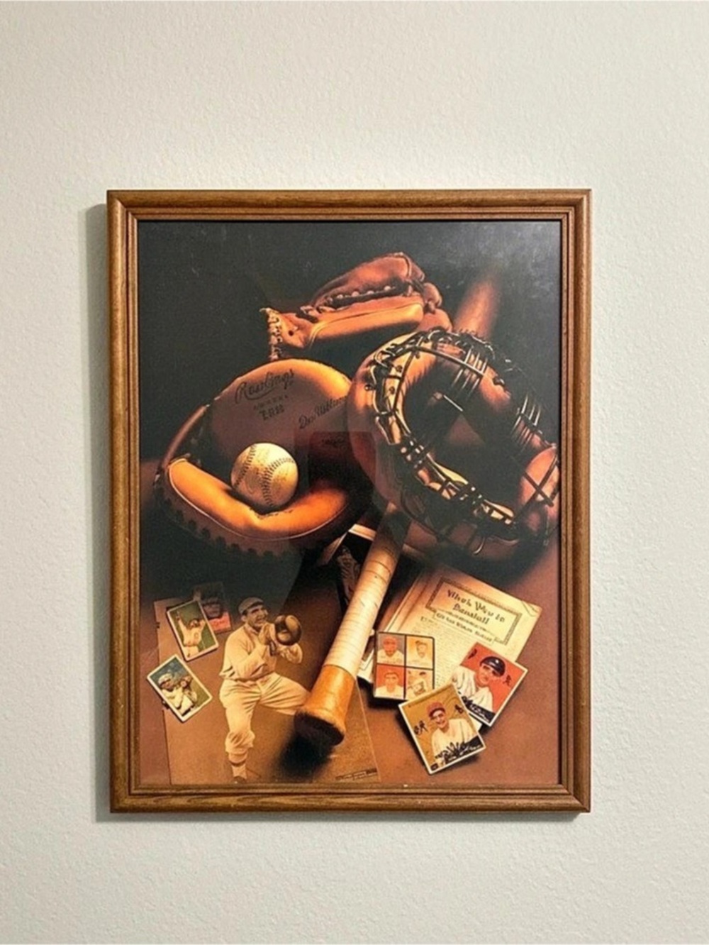Vintage Baseball Glove And Bat Framed Canvas by Shawn St